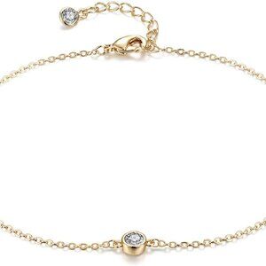 Dainty Ankle Bracelet,14K Gold Plated Tiny Bead Anklet Dainty White Cubic Zircon